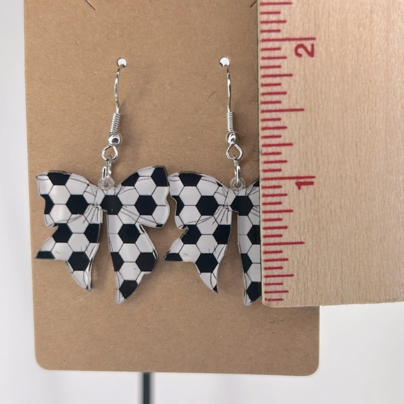 Soccer Ribbon Design 2D Acrylic Earrings - Picture 2 of 2